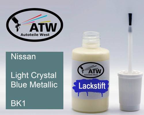 Nissan, Light Crystal Blue Metallic, BK1: 20ml Lackstift, von ATW Autoteile West.